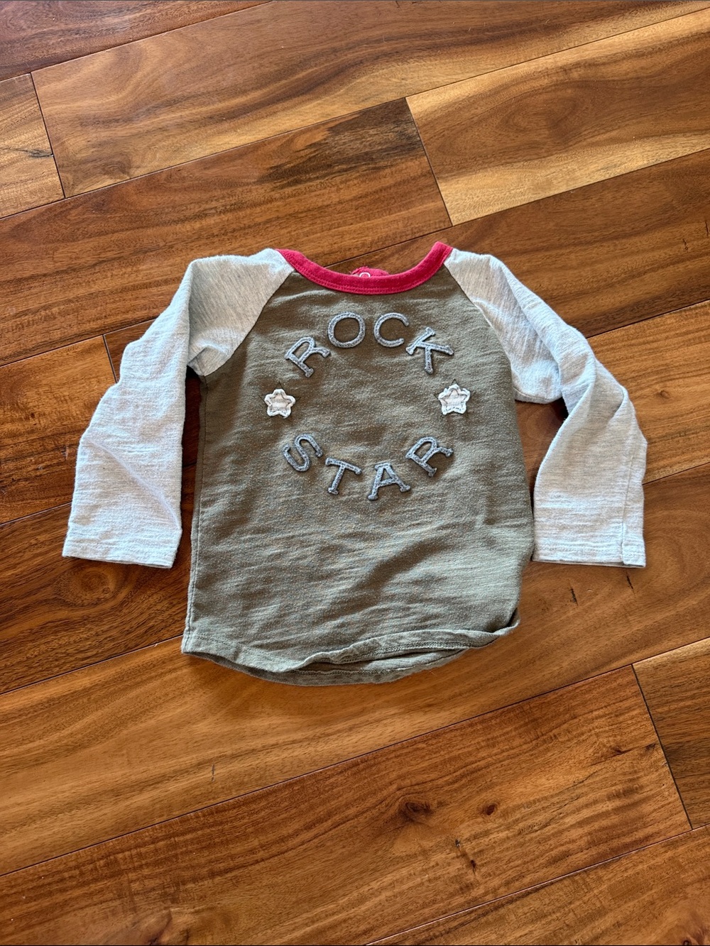 Mud Pie Olive & White 'Rock Star' Raglan Tee with Pink Trim